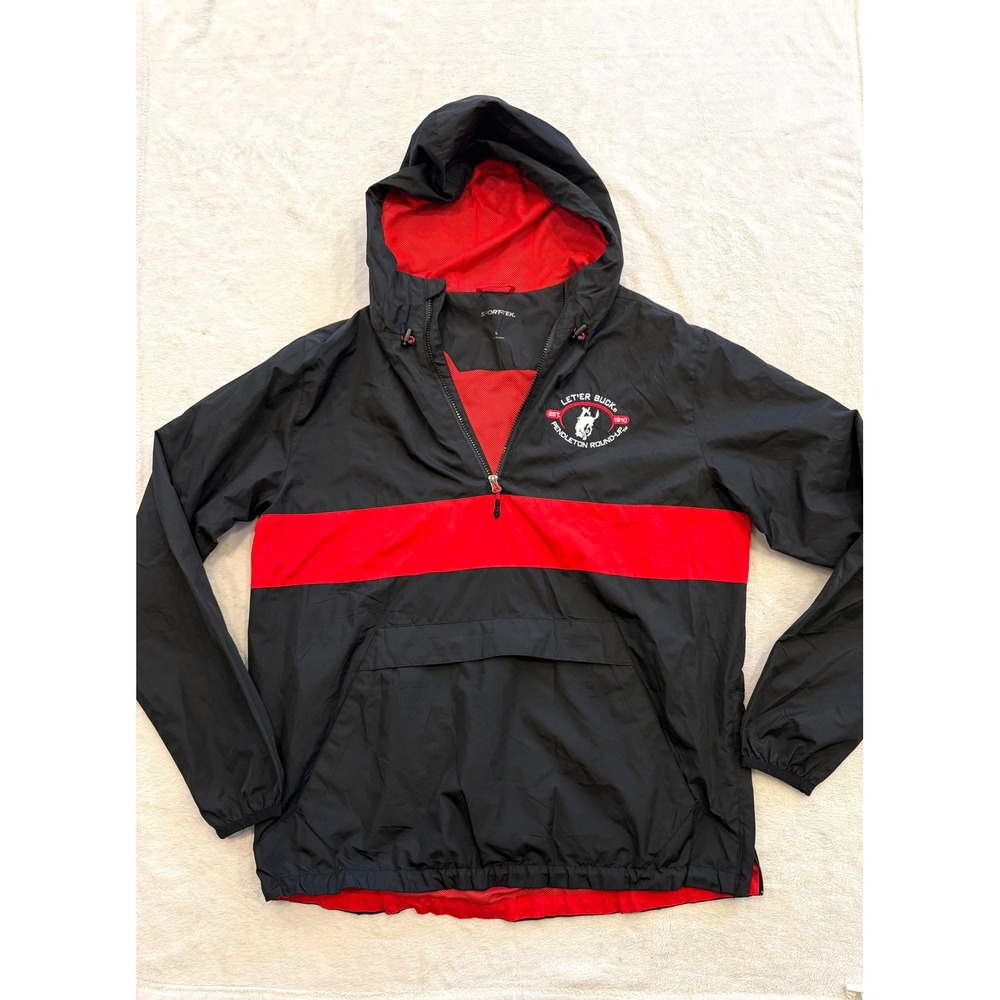 Sport-Tek Pendleton Round-Up Windbreaker Jacket Mens Large Black Red Quarter Zip